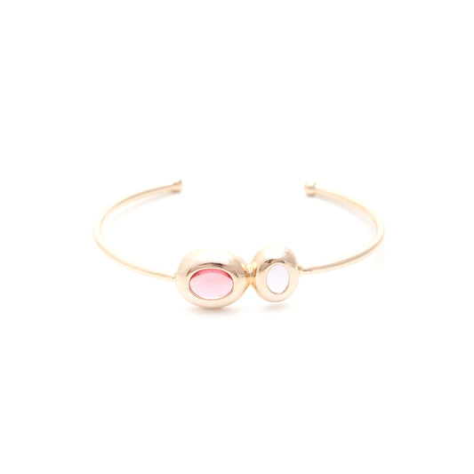 Bracelete ovais cristal turmalina rosa banho de ouro 18k nano gold